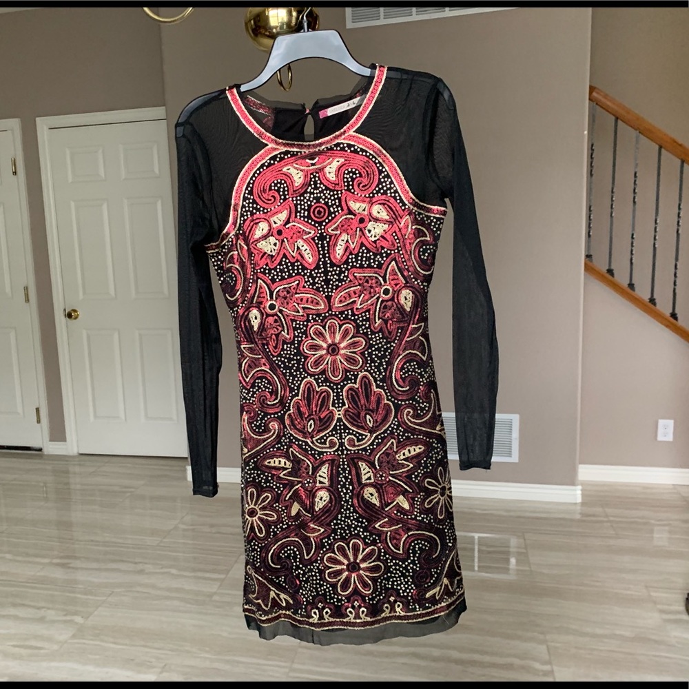 Festive mesh sleeve dress with sequins